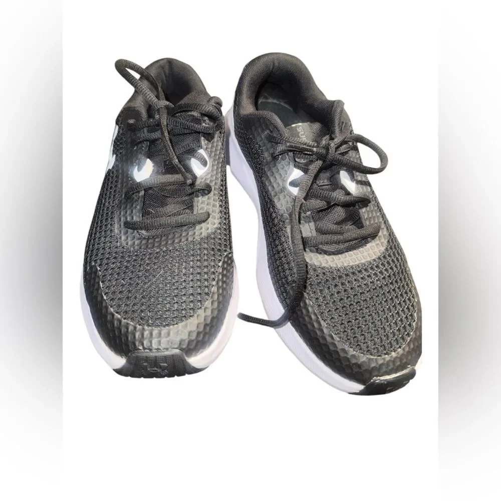 Under Armour Kids Black and White Knit Lace-Up Sneakers 7